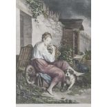 Altkolorierter Kupferstich nach De Peters, Jean Antoine (1725-1795), "La jardinière en repos", in