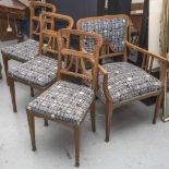 4 gleiche Stühle und 1 Armlehnensessel, 20er Jahre (Art Deco), Nussholz.