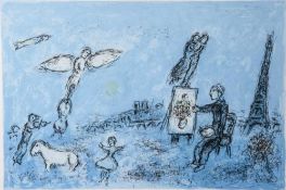 Chagall, Marc (1887-1985), "Der Maler u. sein Abbild", org. Lithografie, rs. Etikett Galerie