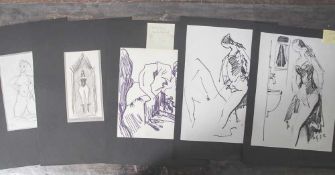 Nachlass Adolf Gerhard 1910-1975, Konvolut von Skizzen Zeichnungen aus dem Jahr 1974, 5 Blätter.