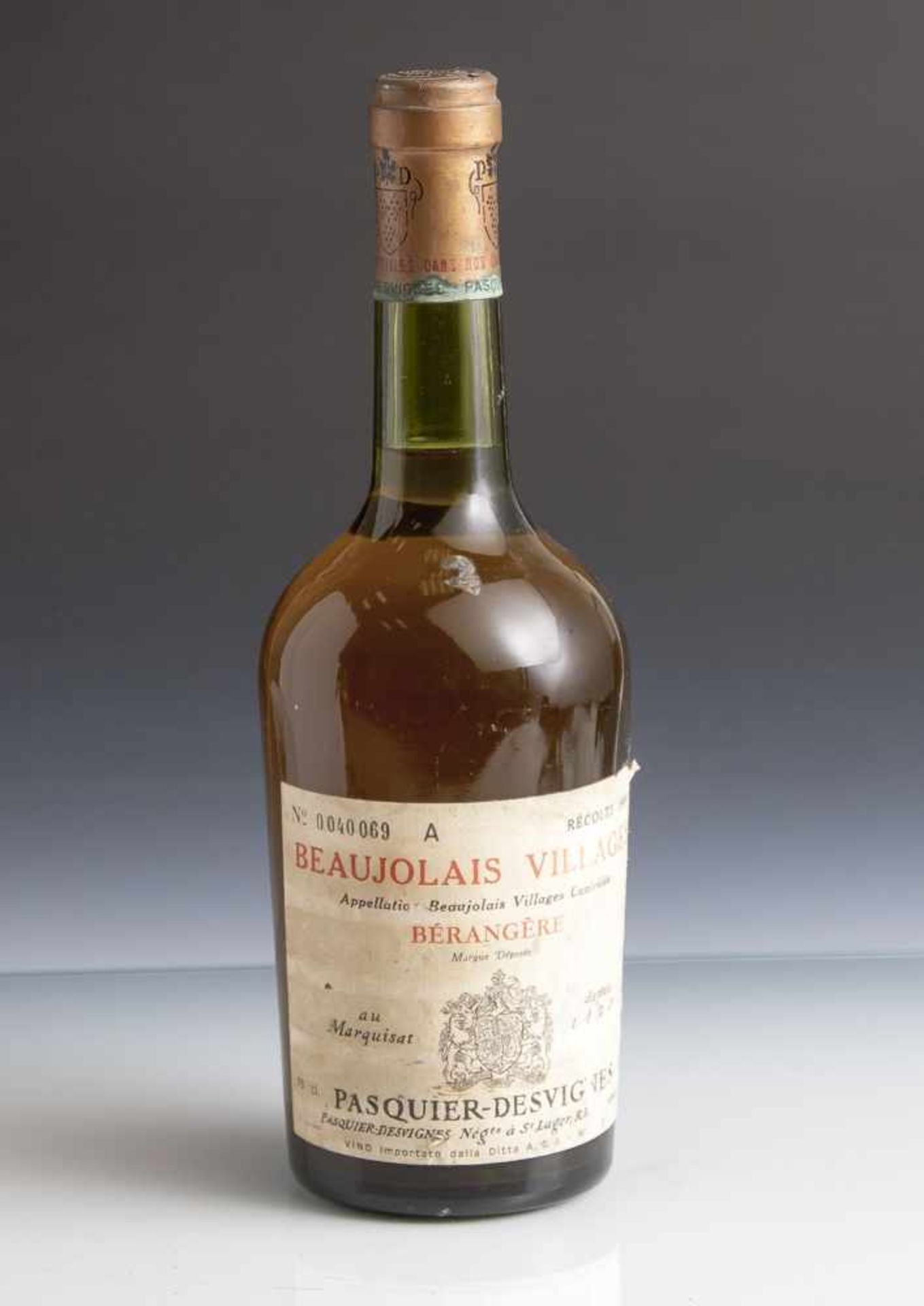 1 Flasche Wein, "Beaujolais Villages", Pasquier Desvignes, 1966, 0,75 L.