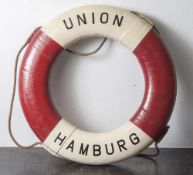 Alter Rettungsring "Union Hamburg", wohl 1. Hälfte 20. Jahrhundert, Ring in Weiß und Rot mit