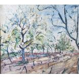 Ditscher, Otto (1903-1987), Obstbäume im Spätherbst, Öl/Malkarton, re. unten sign. Ca. 40 x 45 cm,
