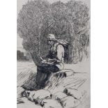 Rops, Felicien (1833-1898), "Mon ami Lesly", Maler mit Malpalette auf Fels vor Baumgruppe sitzend,