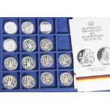 14 Silbermünzen, 10 Euro, 2005, BRD, PP, 1200 Jahre Magdeburg, Münzen in Kapsel und blauer