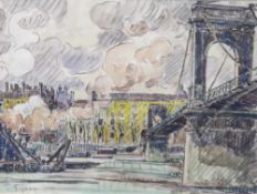Signac, Paul (1863-1935) zugeschrieben, "Pont Rapé (Paris)", Aquarell mit Bleistift, li. u. sign. "