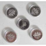 5 Silbermünzen, 10 Euro, 2008, BRD, PP, 50 Jahre Gorch Fock, Münzen in Kapsel.