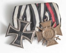 Ordensspange, bestehend aus EK II 1914 sowie Ehrenzeichen für Frontkämpfer 1914/1918.
