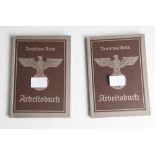 2 Arbeitsbücher, Deutsches Reich, je ausgestellt am 29. Januar 1941, Arbeitsamt Mainz.