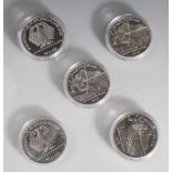 5 Silbermünzen, 10 Euro, 2010, BRD, PP, FIS-Alpine Ski WM Garmisch-Partenkirchen 2011, Münzen in