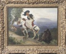 Simm, Franz Xaver (1853-1918), "Bergfahrt", Dame auf einem Pferd mit Bergführern, Öl/Holz, li. u.