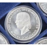 5 Silbermünzen, 10 Euro, 2010, BRD, PP, 200. Geburtstag des Komponisten Robert Schumann, Münzen in