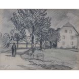 Unbekannter Maler (19./20. Jahrhundert), Dorfstraße Bäumen und figürlicher Staffage, im