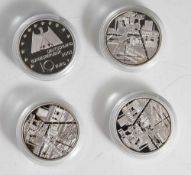 4 Silbermünzen, 10 Euro, 2003, BRD, PP, Industrielandschaft Ruhrgebiet, Münzen in Kapsel.