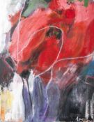 Ajana, "Red Flowers", Acryl/Lw., re. u. sign., Farbkomposition. Ca. 70 x 55 cm.