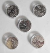 5 Silbermünzen, 10 Euro, 2008, BRD, PP, Carl Spitzweg 1808-1885, Münzen in Kapsel.