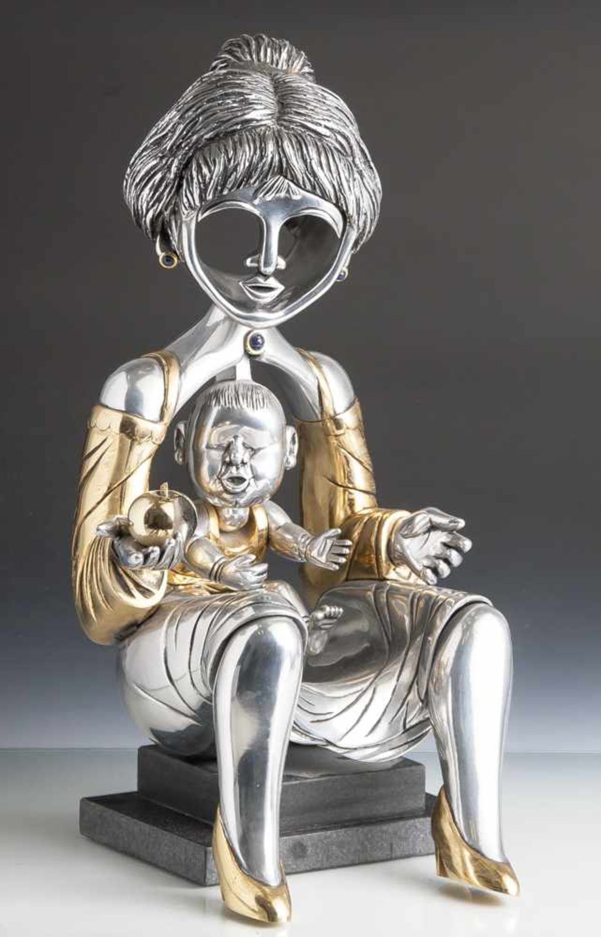 Meisler, Frank (geb. 1929), "Mother and Child" (Mutter und Kind), Vollplastik, Metall, versilbert