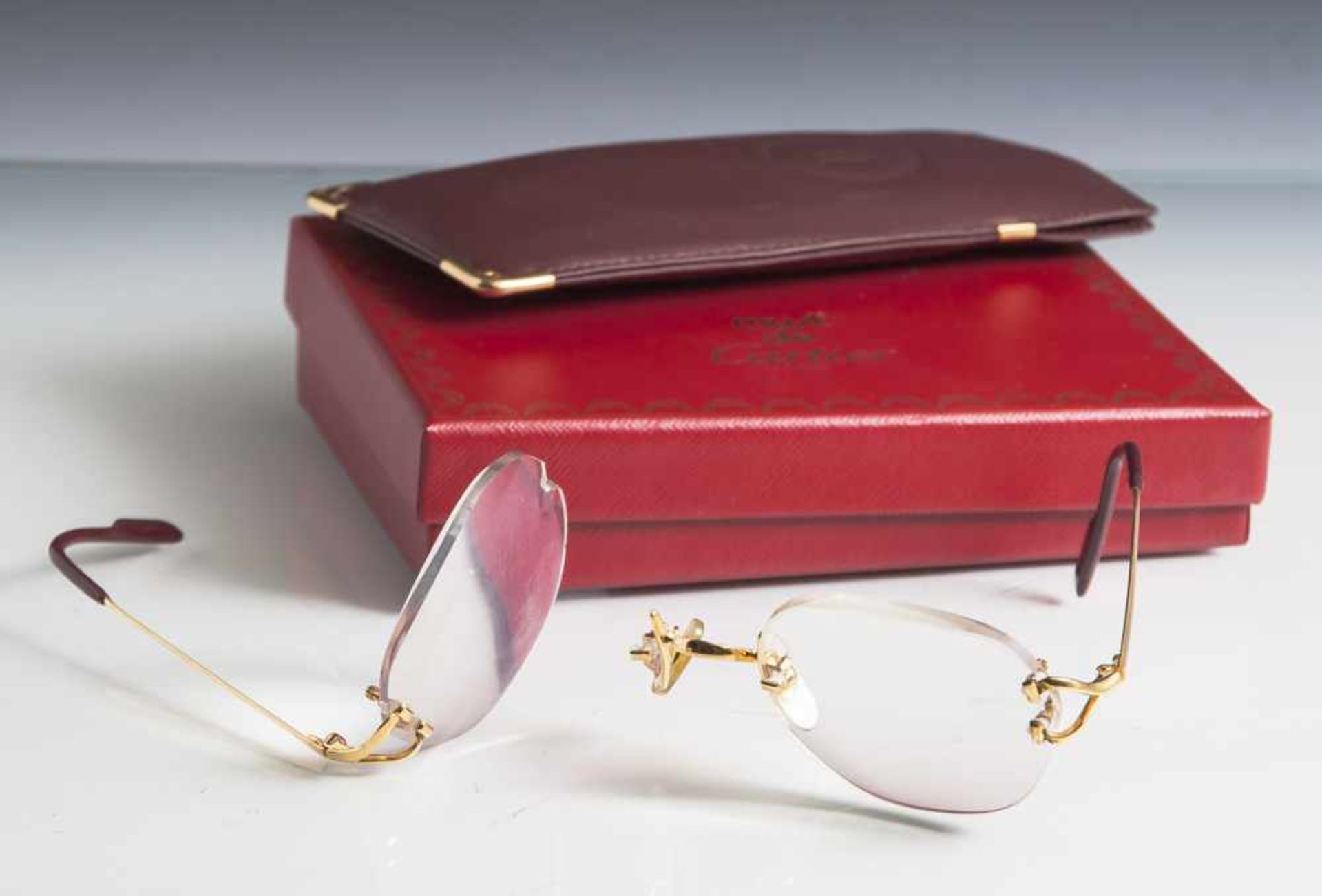 Brillengestell, Cartier, wohl Silber vergoldet, auf Innenseite des Bügels bez. "Cartier Paris Made