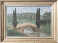 Becker, Benno (1860-1938), Toscana mit Blick auf die berühmte Festungsstadt Monteriggioni Siena,