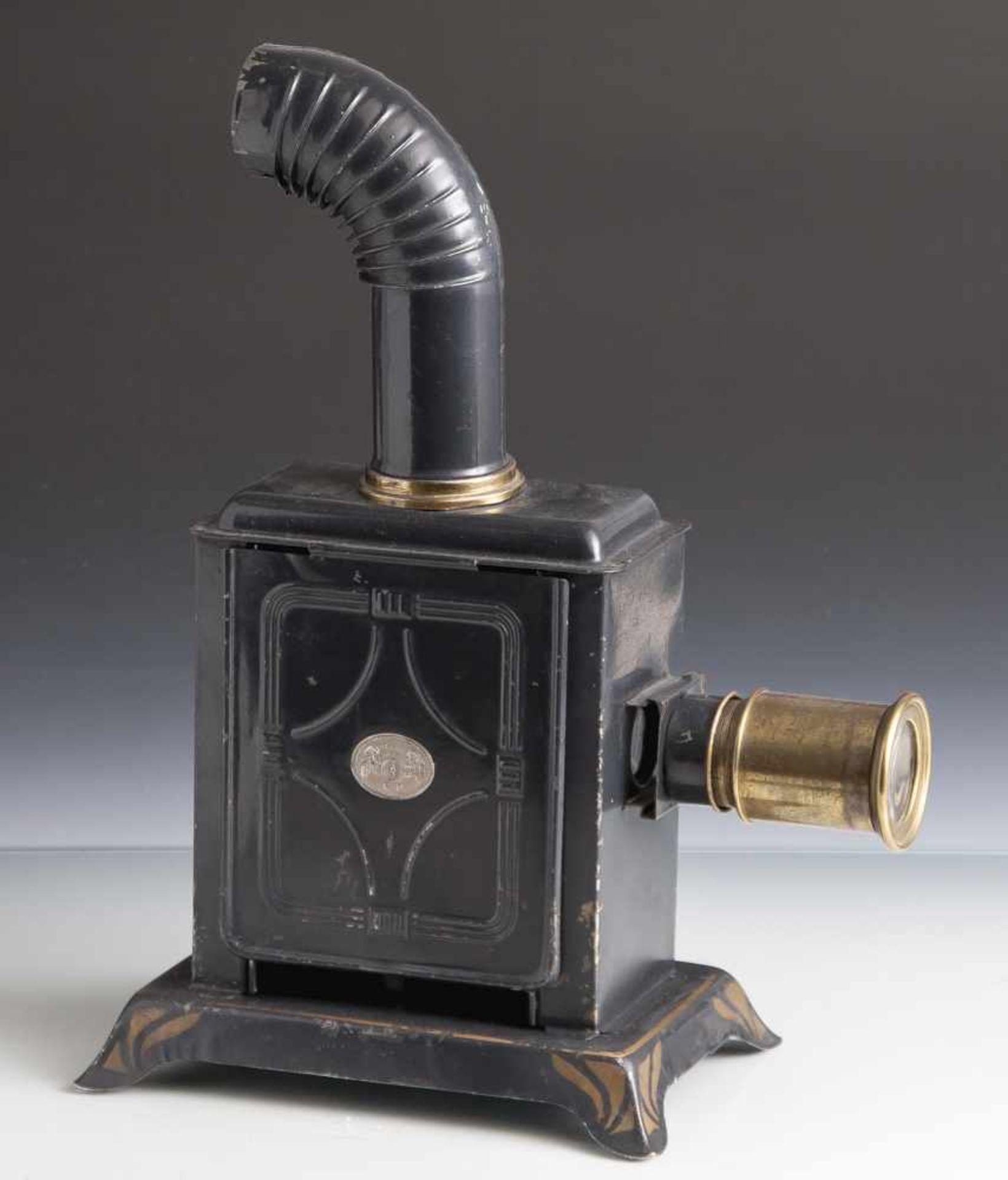 Laterna Magica, Projektionsgerät, auch Skioptikon genannt, 19. Jahrhundert, Lehmann, Blech, komplett