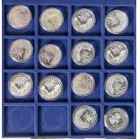 14 Silbermünzen, 10 Euro, 2004, BRD, PP, Nationalpark Wattenmeer, Münzen in Kapsel und blauer