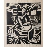 Ritzert, Diether (1927-1987), "Angler", Linolschnitt, li. u. bez. u. re. u. handsign. Ca. 41,5 x