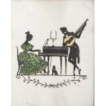Kaskeline, Friedrich (geb. 1863), Musikstunde, Frau an Piano und Mann mit Mandoline, unter Piano