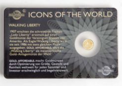 1/200 Unze, "Walking Liberty", Jahr 2015, Land Ruanda, 1986 erstmals von den USA ausgegeben.