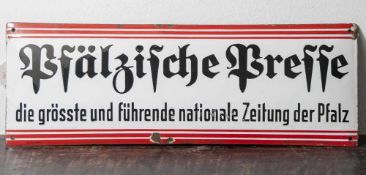 Emailschild "Pfälzische Presse", re. unten Herst. bez. Boos & Hahn, Ortenberg-Baden, li. unten