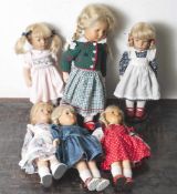 Konvolut von 6 Puppen, u.a. Käthe Kruse, verschiedene Modelle und Ausführungen, darunter Mädchen mit