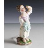 Figurine "Mädchen mit Birne", Feinsteingut, Damm Steingutfabrik, 19. Jahrhundert, nach einem