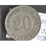 Seltene 20 Pfennigmünze, Deutsches Reich, 1892 E.