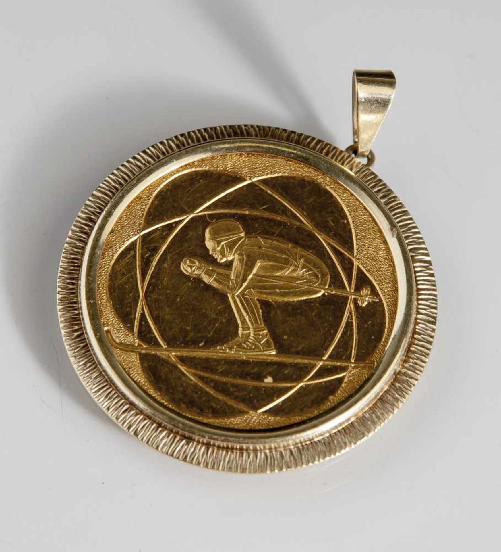 Goldmedaille, Jeux Olimpiques D'hiver Grenoble 1968, 999/1000, 1 Unze, DM. 33,9 mm, in Gelbgold-