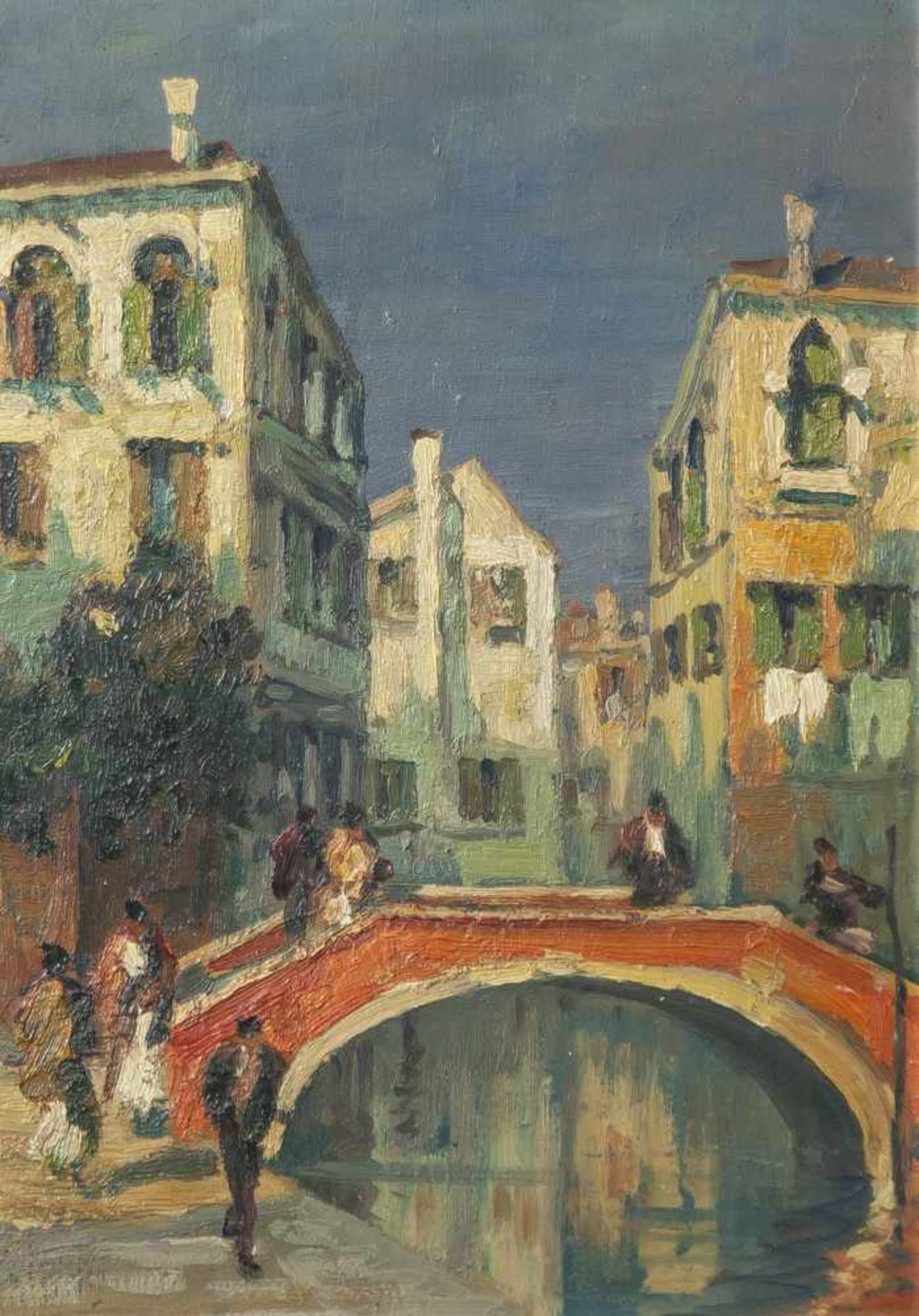 Unbekannter Maler (19./20. Jahrhundert), Ansicht in Venedig, Öl/wohl Holzplatte, li. unten