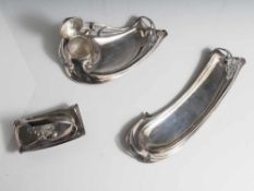 Schreibtischset, Jugendstil, WMF, silver finish, 3 Teile: Stiftablage (ca. 7,5 x 25,5 cm),