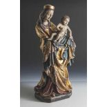 Figurine, Madonna mit Jesuskind, neuzeitl. im Stil des 17./18. Jahrhunderts, Holz, polychrom bemalt,