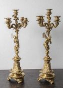 Paar Prunkgirandolen, Bronze feuervergoldet, 19. Jahrhundert, im Stil des 18. Jahrhunderts, je 5-