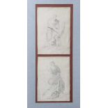 Unbekannter Künstler (wohl 19. Jahrhundert), zwei Bleistiftzeichnungen, Mann mit Umhang u.