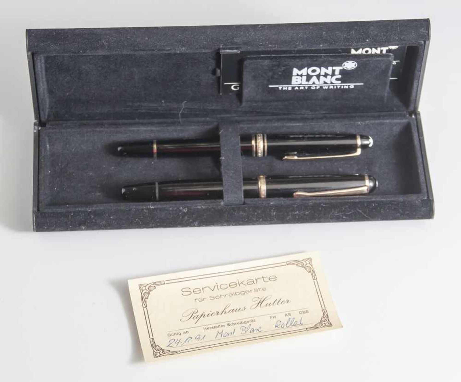 Montblanc-Set-Meisterstück, Kolbenfüller u. Kugelschreiber, 1991er, im Original Etui.