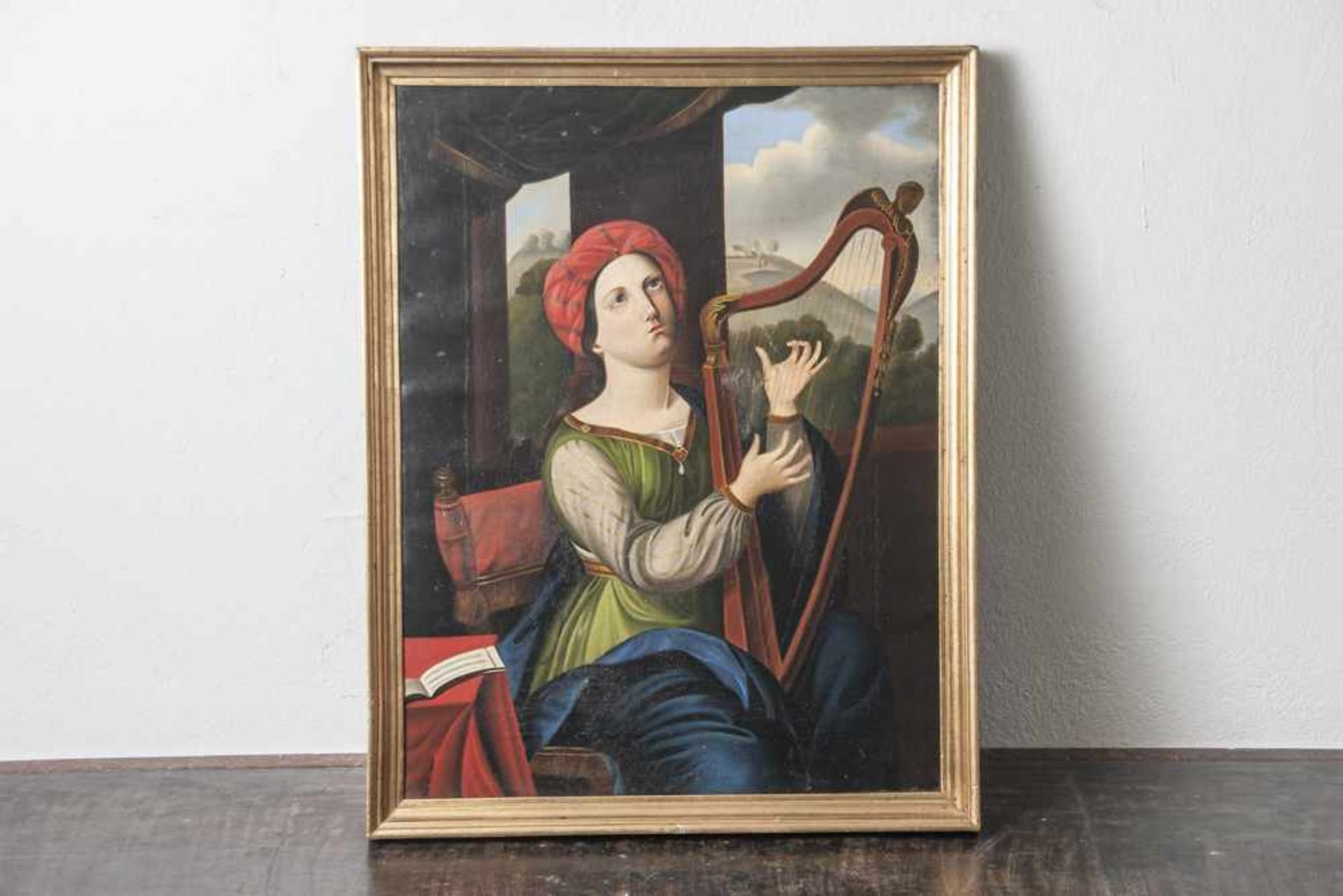 Wohl Kaufmann, Angelika (1741-1807), Harfespielerin, Öl/Lw., Dreiviertelporträt einer Harfespielerin