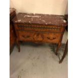 Red marble topped two drawer commode with ormolu and inlay detai in a French style