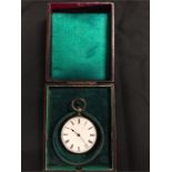 A Victorian 'Fine Silver' pocket watch in a case