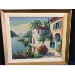 An oil on canvas of a Lake Como style scene by H F Borton