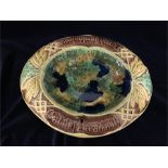 A Majolica bread board platter with 'Eat thy bread with joy and thankfulness'