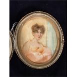 George Chinnery, RHA (British 1774-1852) AN unfinished portrait of a lady seated wearing a peach