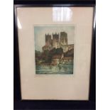 A Frank Harding limited edition etching of Durham Cathedral 64/75