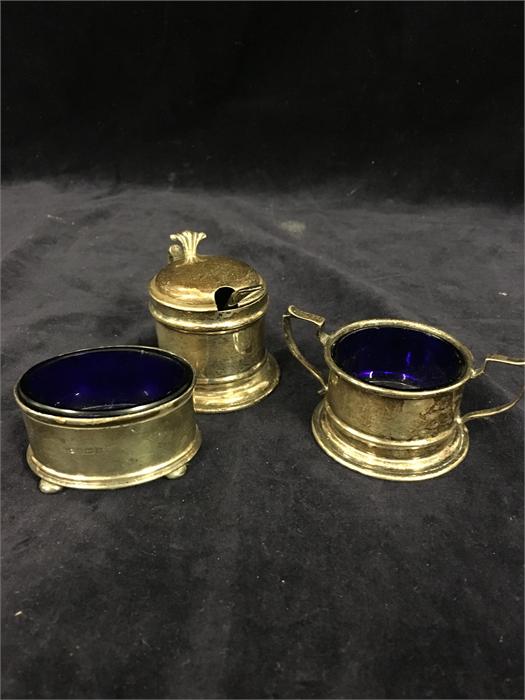Silver cruets with blue glass liners - Image 2 of 2