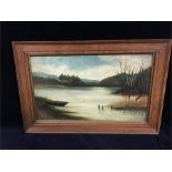 A oil painting of a river or loch scene by J M Gordon