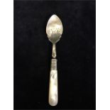 A mother of a pearl handled spoon