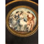 Early 19th Century English school miniature, a depiction of a classical scene in a round gilt and